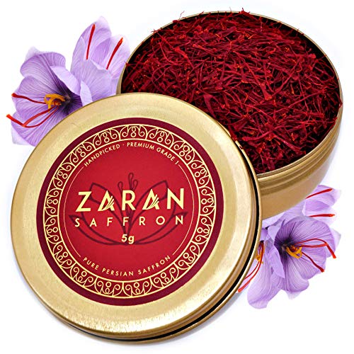 Zaran Saffron, Hilos de azafrán superiores (Super Negin) Especia de azafrán de grado premium para paella, risotto, té y todos los usos culinarios (5 gramos)