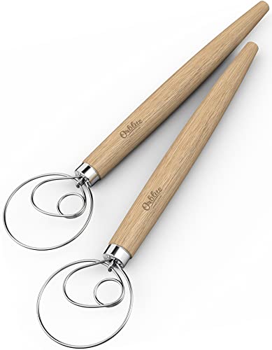 Bigote de masa danés premium ORBLUE - Paquete de 2 GRANDES 13.5 'Batidor holandés con anillo de acero inoxidable - Batidor danés para pan, pastelería o masa de pizza - Herramienta para hornear alternativa a una licuadora, mezclador o gancho