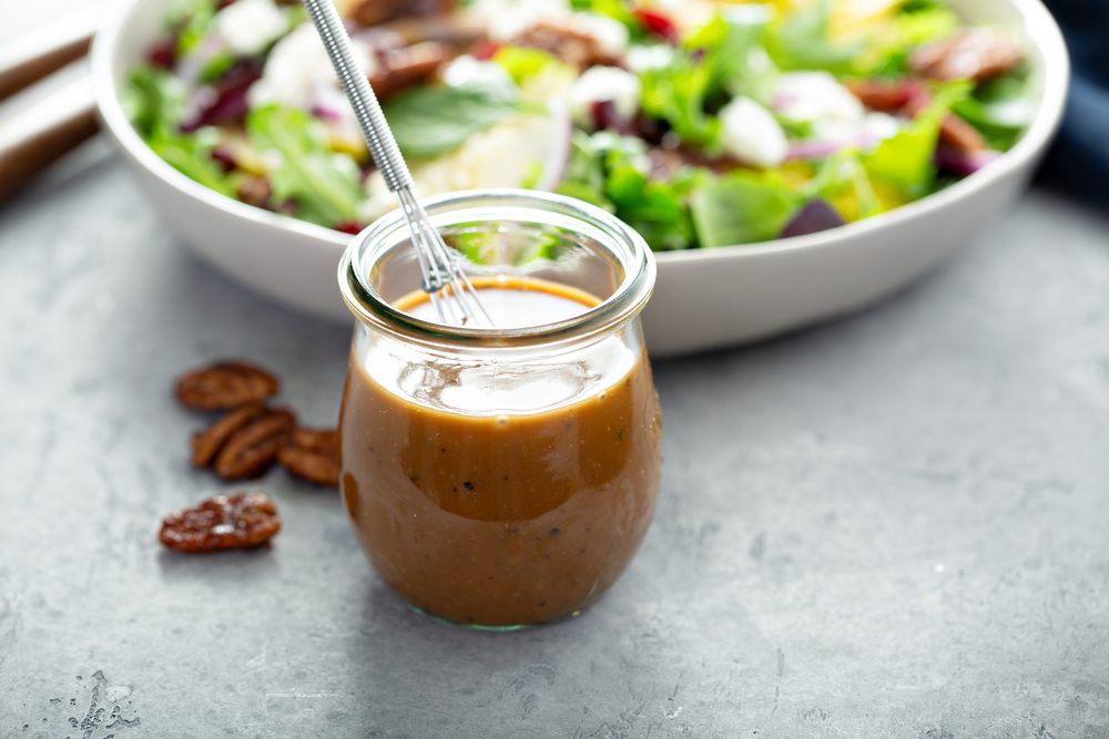Balsamic,Vinaigrette,Dressing,For,A,Salad,,Small,Glass,Jar,With