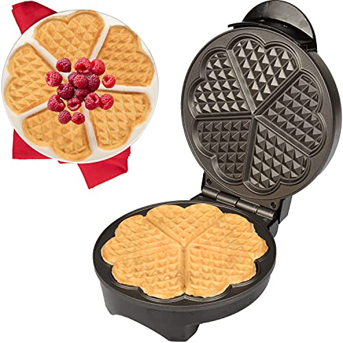 Heart Waffle Maker - Plancha de plancha de gofres sin palo con control de dorado - 5 Gofres con forma de corazón, gran regalo del día de la madre