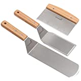 Juego de espátulas de metal profesional - Espátula de acero inoxidable y rascador de plancha - Accesorios de plancha pesada para la parrilla de hierro fundido Parrilla plana para barbacoa - Grado comercial