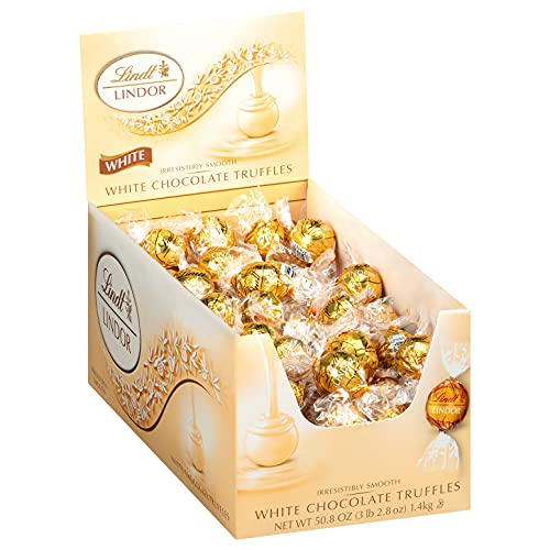 Lindt LINDOR Trufas de chocolate blanco, Chocolates con Smooth, Melting Truffle Center, Easter Basket Stuffers, 50.8 oz., 120 Count