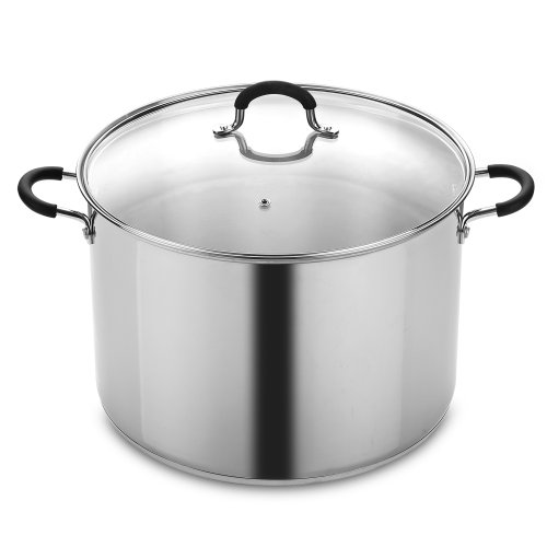 Cook N Home 00335 Salsa de acero inoxidable con tapa de 20 cuartos, Qt, plata