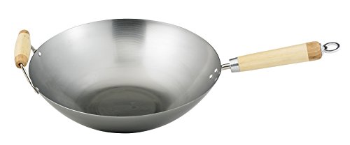 Helen’s Asian Kitchen 97004 Wok, Carbon Steel and Bamboo, 14 pulgadas, 14 pulgadas, plata