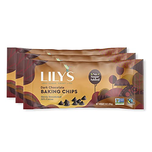 Patatas fritas con chocolate negro de Lily's | Hecho con Stevia, sin azúcar añadido, bajo en carbohidratos, ceto amigable | 55 % Cacao | Comercio justo, sin gluten y sin OMG | 9 onza, 3 -Pack