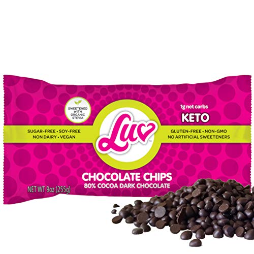 Keto Chocolate sin azúcar Chips - Stevia endulzado, 1 g de carbohidratos netos, 80 % Cacao - Vegano sin lácteos sin gluten Vegano sin OGM Bajo en carbohidratos Amigable con paleo Mini chips de chocolate oscuros para hornear 9 oz