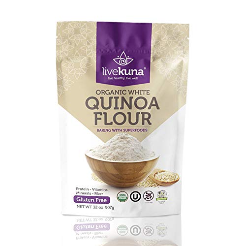 Harina de quinua orgánica premium Livekuna | 100 % Harina de quinua natural no transgénica | Rico en proteínas y fibra | Alternativa de harina de trigo para todo uso sin gluten para hornear, cocinar, ceto y & Dietas Paleo | 32 oz