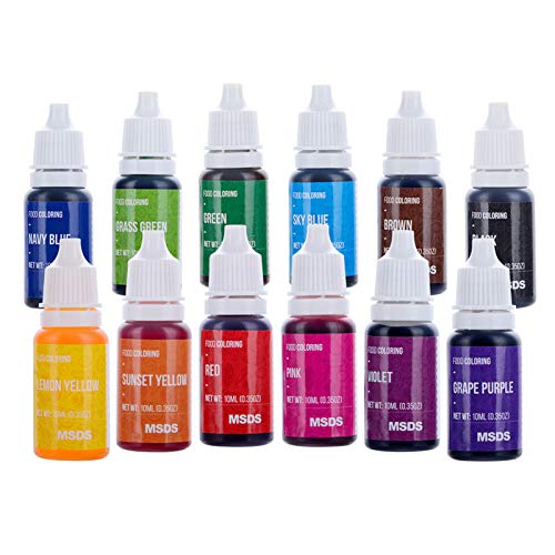 12 Color Cake Food Coloring Set, Nomeca Food Grade Vibrant Food Color Liquid Dye sin sabor para hornear, picar, decorar, fondant, cocinar, hacer limo Kit de suministros de bricolaje - .35 Fl. Oz (10 ml) Botellas