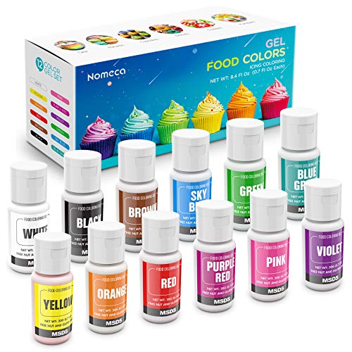 Nomeca 12 Colores Gel para colorear .70 Fl Oz Botellas Vibrante Icing Gel Colores, Gel sin sabor Colorante para pastel Decoración de huevo de Pascua Fondant Cookie Frosting Royal Icing - Vegano, sin gluten